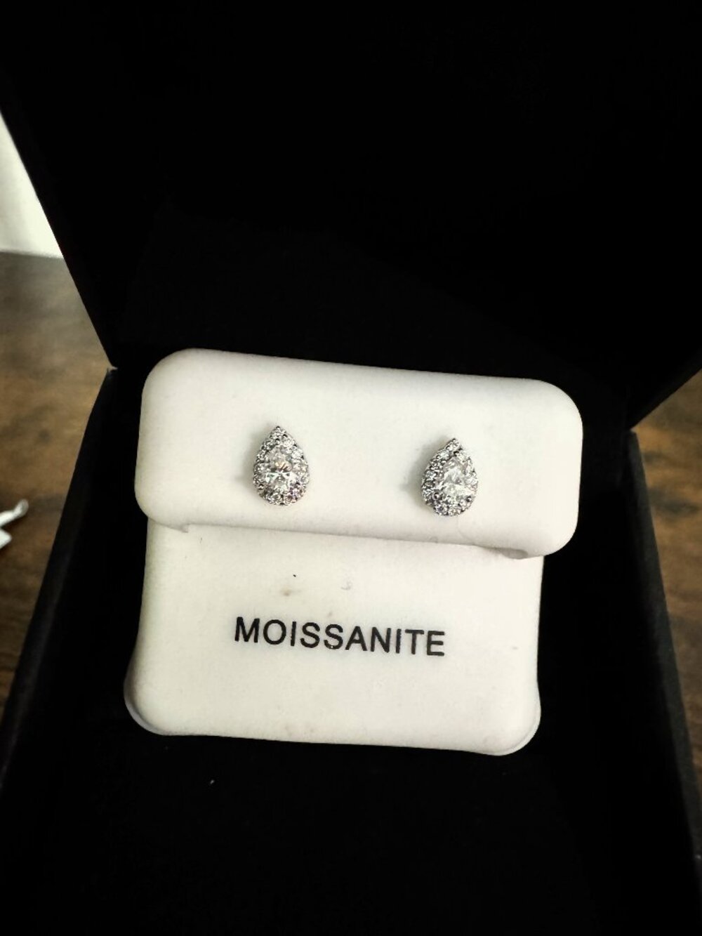 925 Sterling Silver Moissanite Teardrop Halo Stud Earrings .73CT